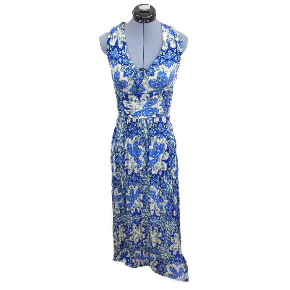 VANESSA VIRGINIA Anthropologie Small Maxi Dress Blue White Mediterranean Boho